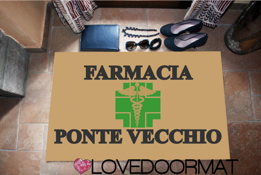 Zerbino Personalizzato – Farmacia – LOVEDOORMAT in Feltro, Fondo in Gomma, 100% asciugapassi