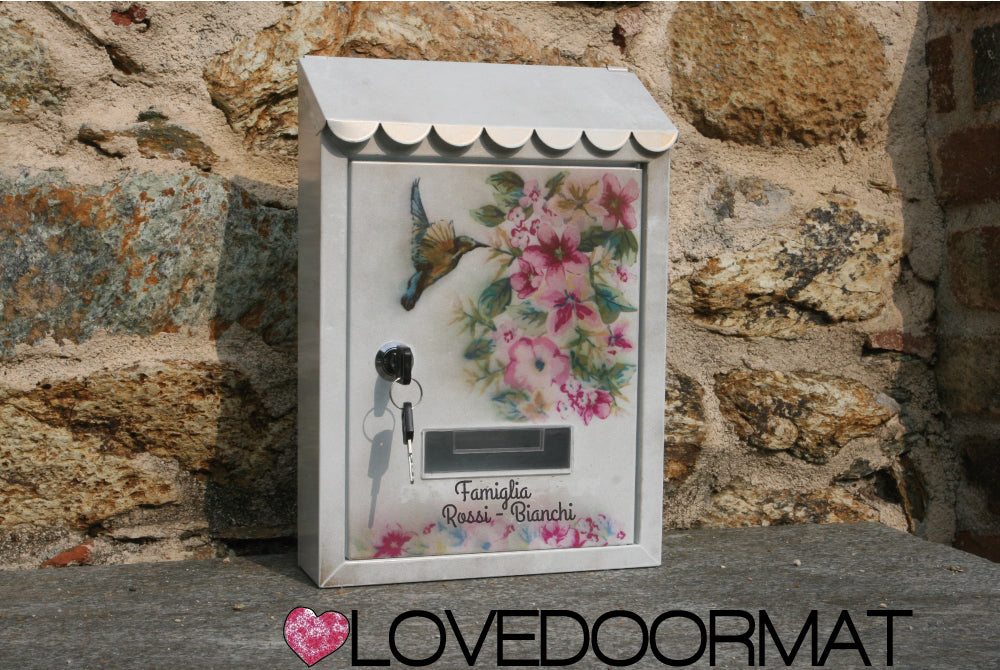 Cassetta Posta Personalizzata – Fiori, Colibrì – LOVEDOORMAT In Acciaio Dipinto cm 30x21x7