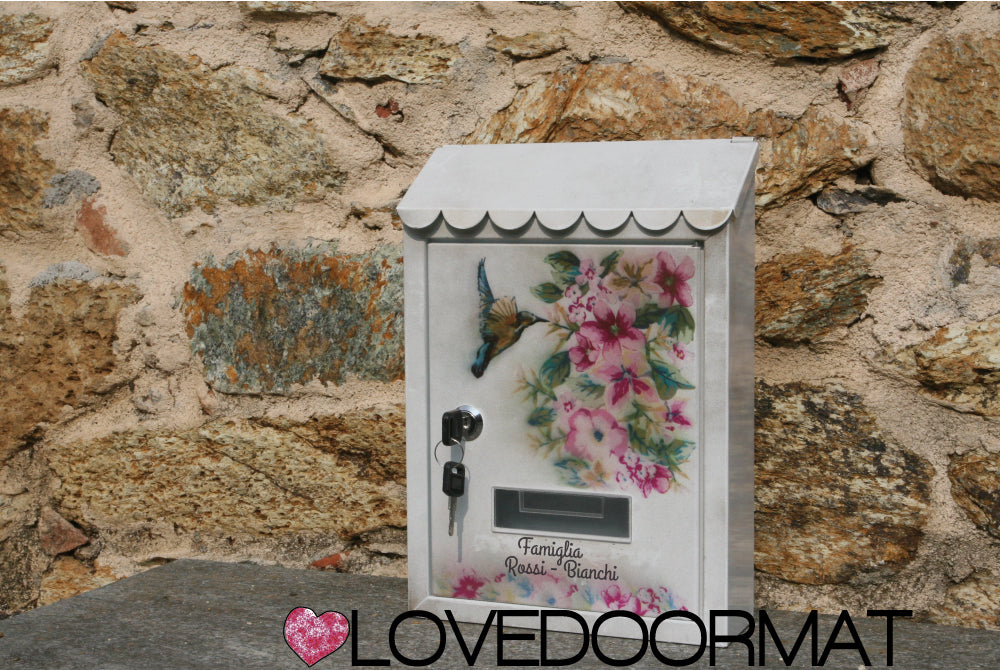 Cassetta Posta Personalizzata – Fiori, Colibrì – LOVEDOORMAT In Acciaio Dipinto cm 30x21x7