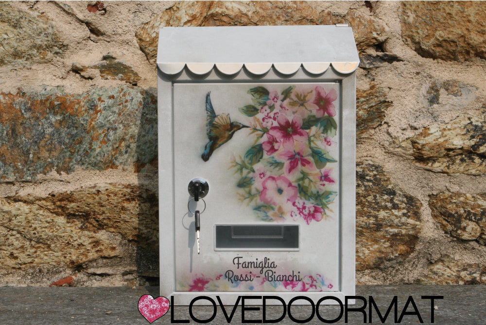 Cassetta Posta Personalizzata – Fiori, Colibrì – LOVEDOORMAT In Acciaio Dipinto cm 30x21x7