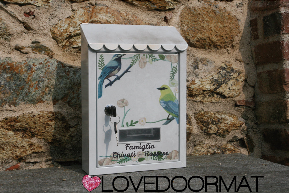 Cassetta Posta Personalizzata – Fiori, Uccelli – LOVEDOORMAT In Acciaio Dipinto cm 30x21x7