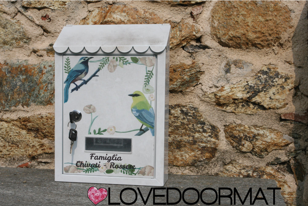 Cassetta Posta Personalizzata – Fiori, Uccelli – LOVEDOORMAT In Acciaio Dipinto cm 30x21x7