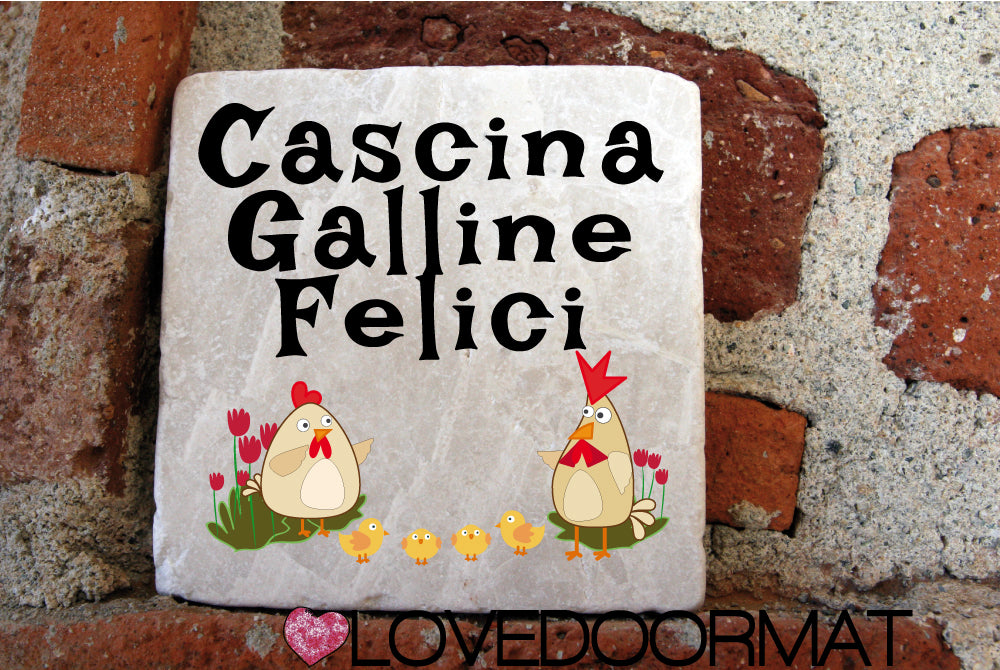 Formella Personalizzata – Galline Felici – LOVEDOORMAT in Marmo 100% Naturale