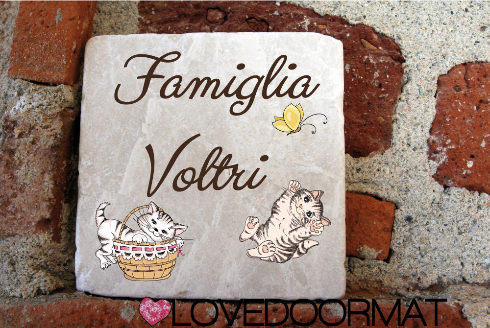 Formella Personalizzata – Gatti e Farfalla – LOVEDOORMAT in Marmo 100% Naturale