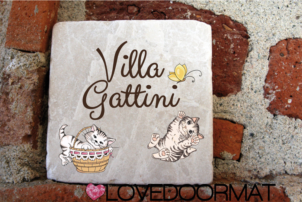 Formella Personalizzata – Gatti e Farfalla – LOVEDOORMAT in Marmo 100% Naturale