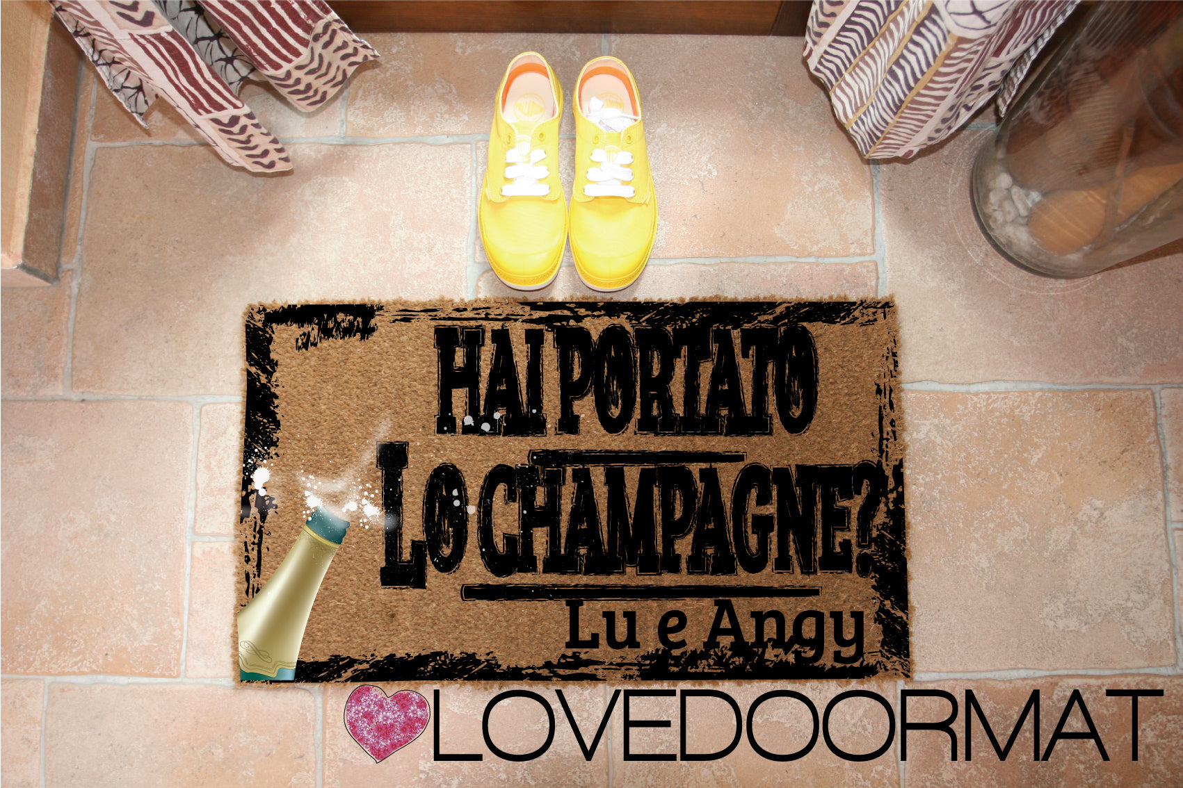 Zerbino Personalizzabile – Hai Portato lo Champagne? – LOVEDOORMAT in Cocco, Fondo in Gomma 100% BIO