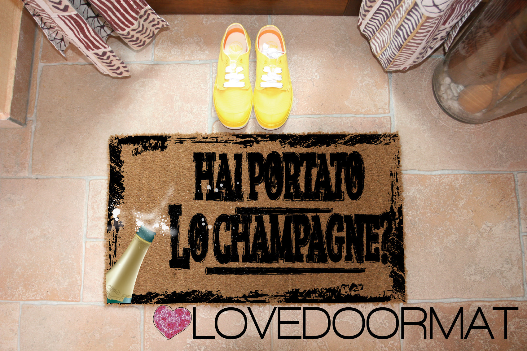Zerbino Personalizzabile – Hai Portato lo Champagne? – LOVEDOORMAT in Cocco, Fondo in Gomma 100% BIO