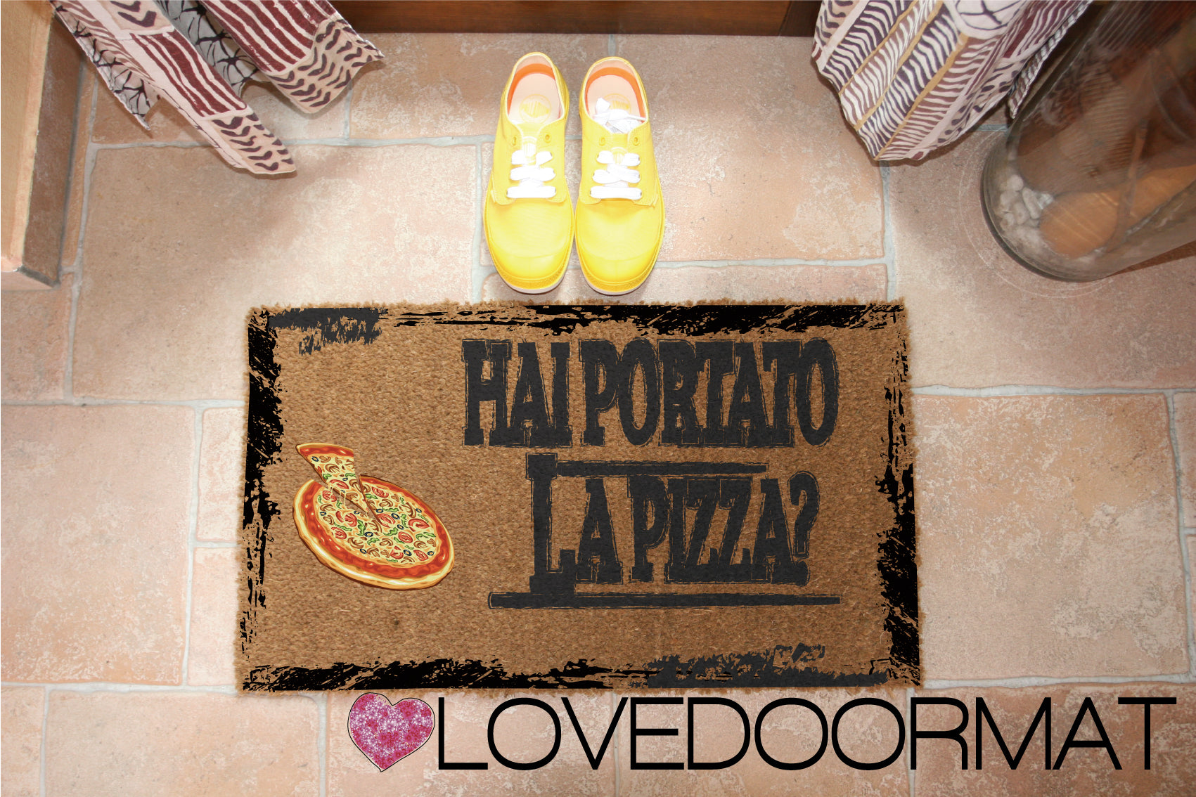 Zerbino Personalizzabile – Hai Portato la Pizza? – LOVEDOORMAT in Cocco, Fondo in Gomma 100% BIO