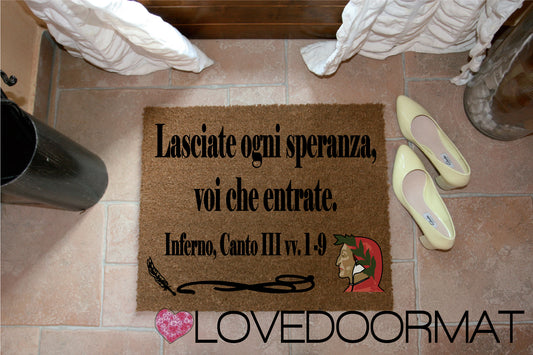 Zerbino Personalizzabile – Lasciate Ogni Speranza – LOVEDOORMAT in Cocco, Fondo in Gomma 100% BIO