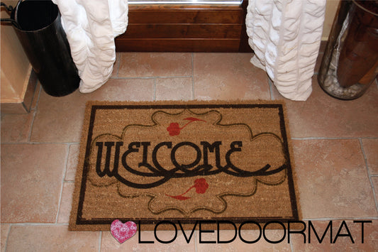 Zerbino Personalizzabile – Cornice Liberty – LOVEDOORMAT in Cocco, Fondo in Gomma 100% BIO