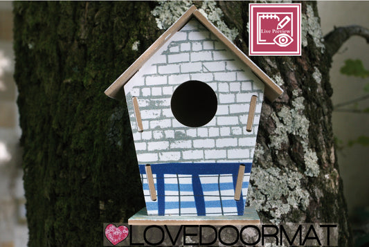 Live Preview Casetta Uccelli Personalizzabile – Casa Lago – LOVEDOORMAT in Legno cm 17,5x12x3,4