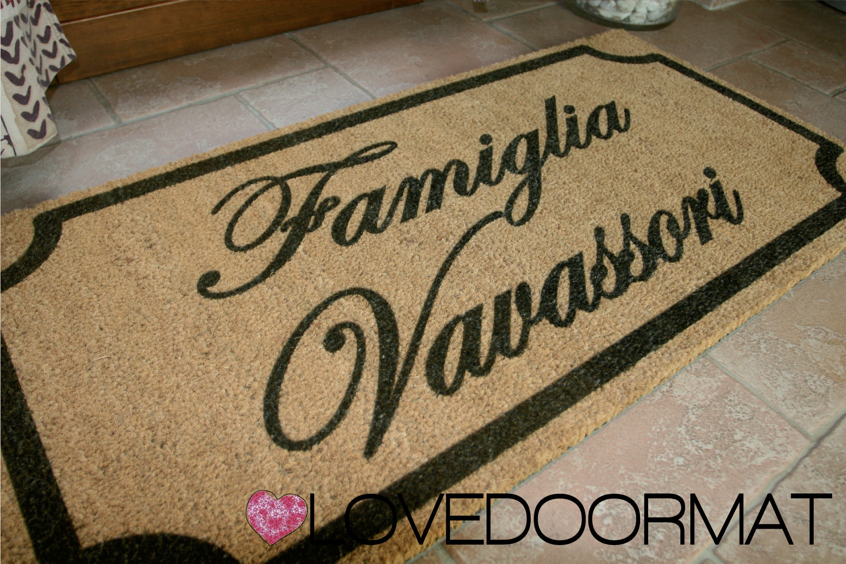 Zerbino Personalizzato – Cornice Class, Tuo Testo – LOVEDOORMAT in Cocco, Fondo in Gomma 100% BIO