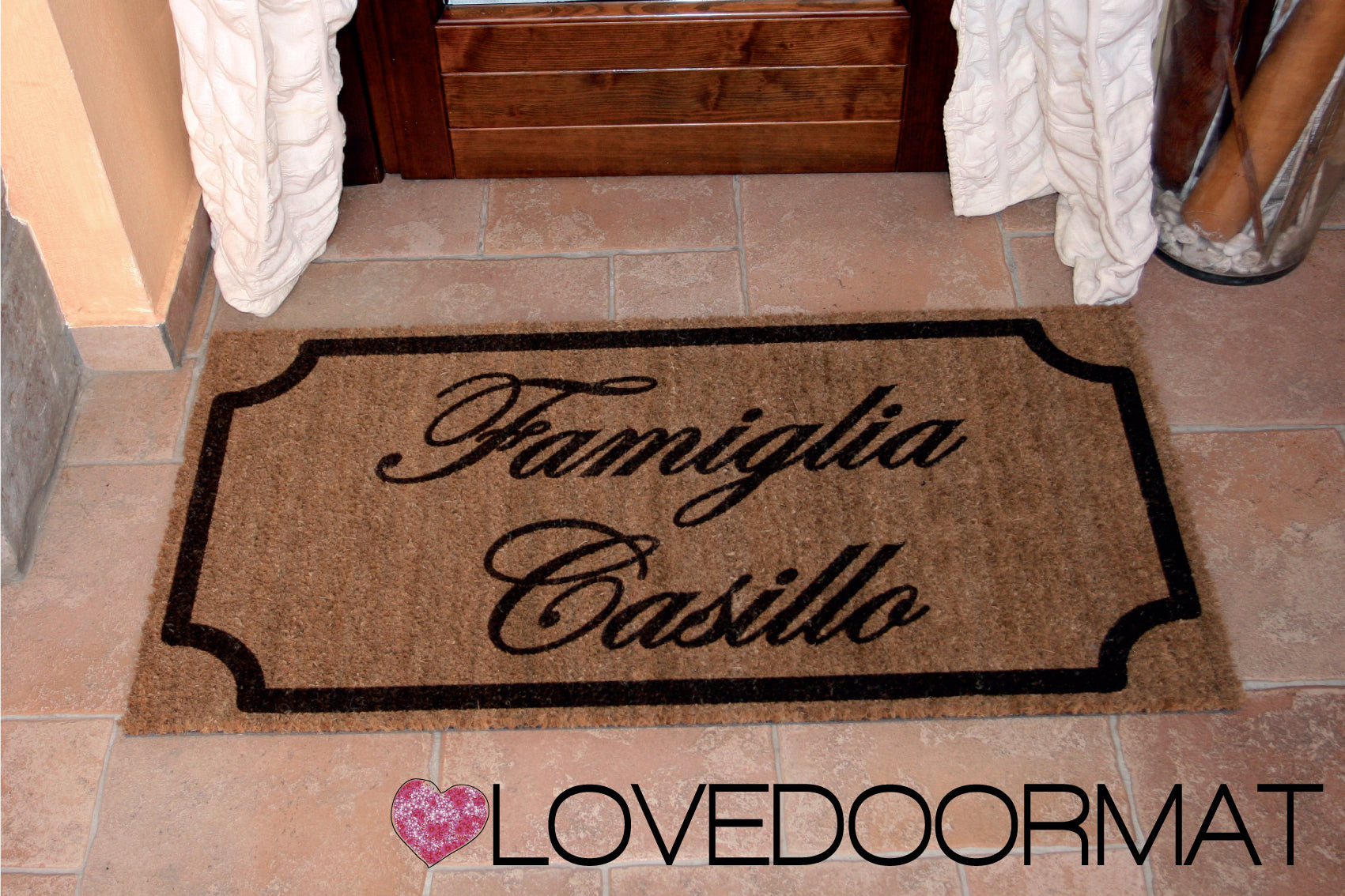 Zerbino Personalizzato – Cornice Class, Tuo Testo – LOVEDOORMAT in Cocco, Fondo in Gomma 100% BIO