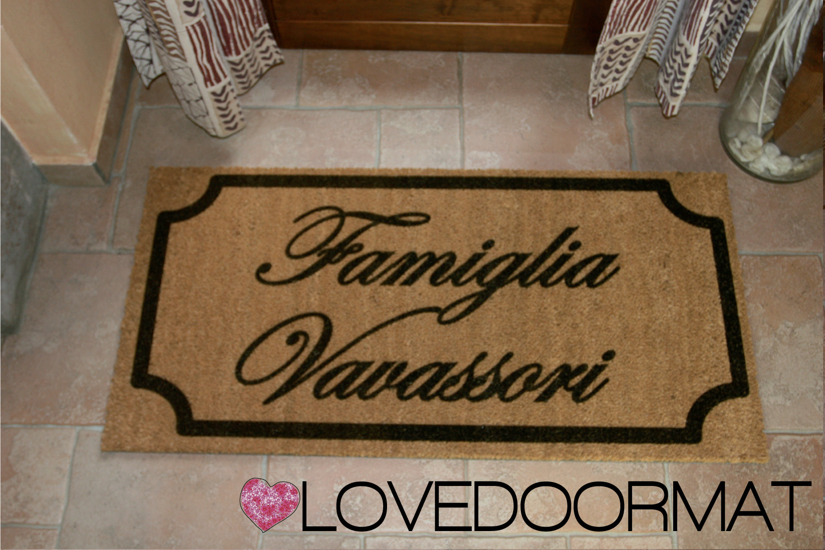 Zerbino Personalizzato – Cornice Class, Tuo Testo – LOVEDOORMAT in Cocco, Fondo in Gomma 100% BIO