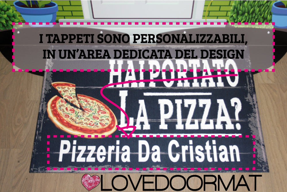 Area dedicata per Personalizzazione Tappeto Personalizzabile – Hai Portato la Pizza? – LOVEDOORMAT in Feltro e Gomma, 100% asciugapassi