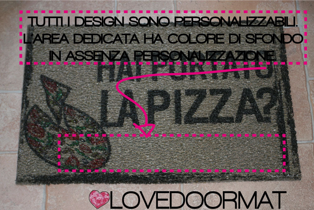 Area dedicata per Personalizzazione Zerbino Personalizzabile – Hai Portato la Pizza? – LOVEDOORMAT in Pvc, Fondo in Gomma