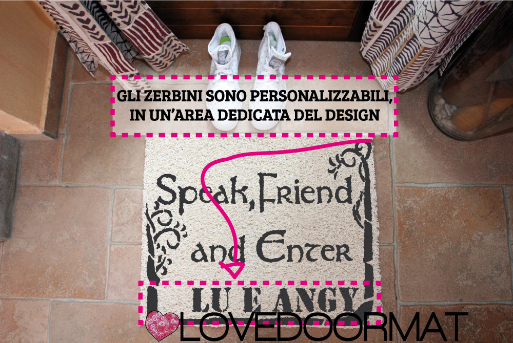 Zerbino Personalizzabile LOVEDOORMAT in Pvc, Fondo in Gomma, 100% Impermeabile, su cui io dipingo il Decor Design e se desideri nella parte inferiore (opzional) il tuo testo