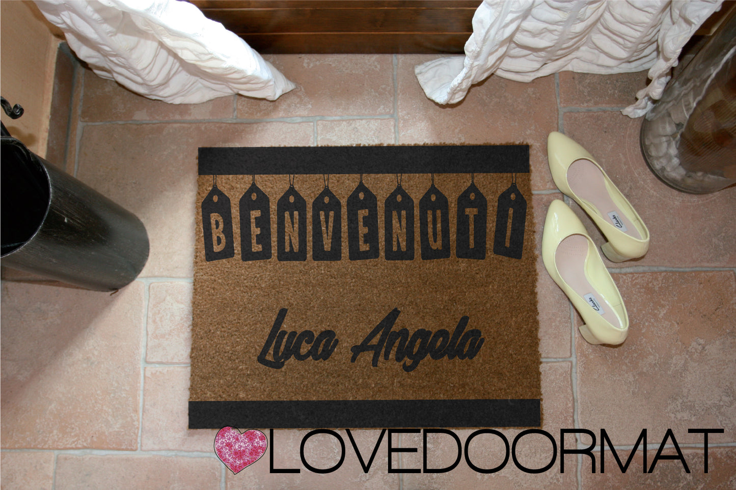 Zerbino Personalizzato – Tag, Tuo Testo – LOVEDOORMAT in Cocco, Fondo in Gomma 100% BIO