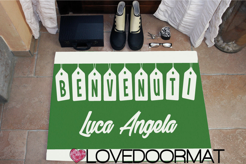 Zerbino Personalizzato – Tag, Tuo Testo – LOVEDOORMAT in Pvc, Fondo in Gomma, 100% Impermeabile