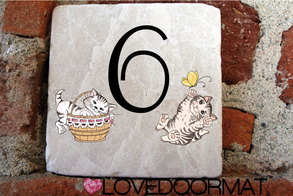 Formella Personalizzata – Gatti e Farfalla – LOVEDOORMAT in Marmo 100% Naturale