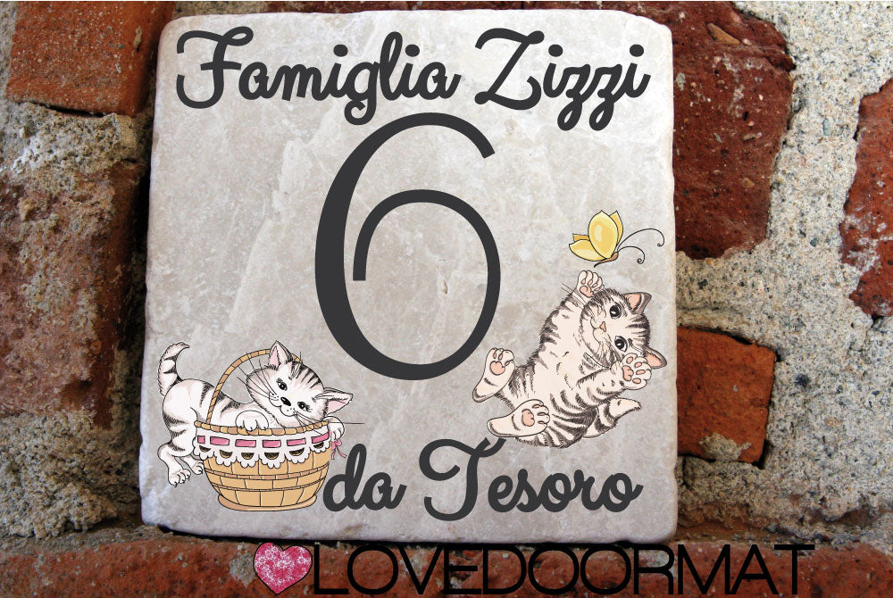 Formella Personalizzata – Gatti e Farfalla – LOVEDOORMAT in Marmo 100% Naturale