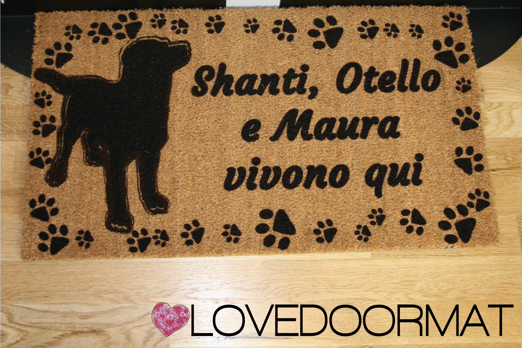 Zerbino Personalizzato – Tuo Cane, Tuo Testo – LOVEDOORMAT in Cocco, Fondo in Gomma 100% BIO