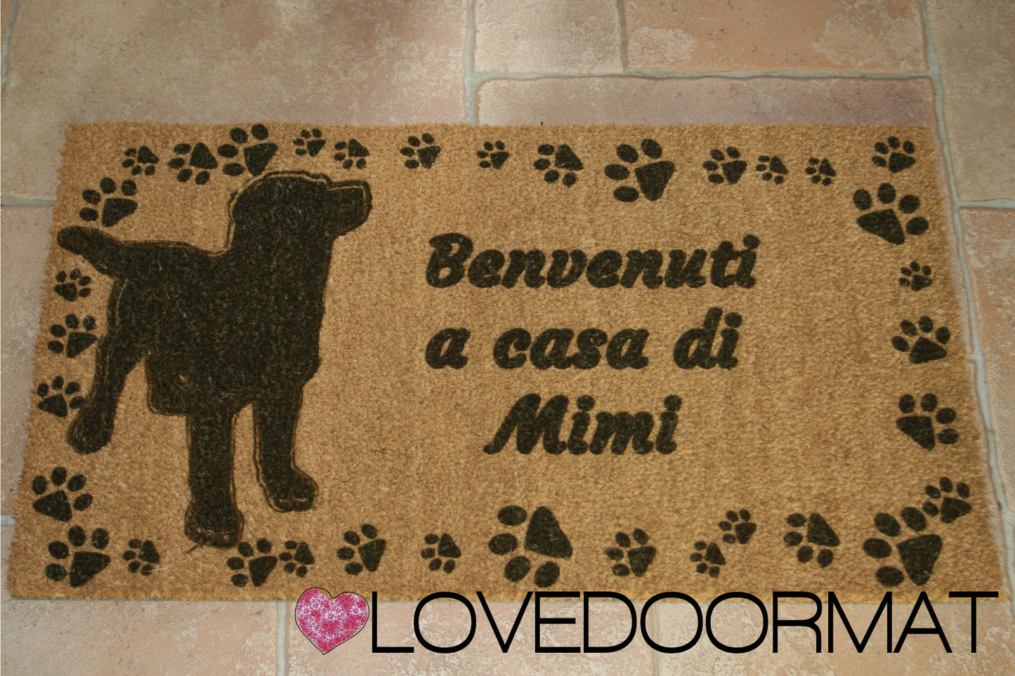 Zerbino Personalizzato – Tuo Cane, Tuo Testo – LOVEDOORMAT in Cocco, Fondo in Gomma 100% BIO