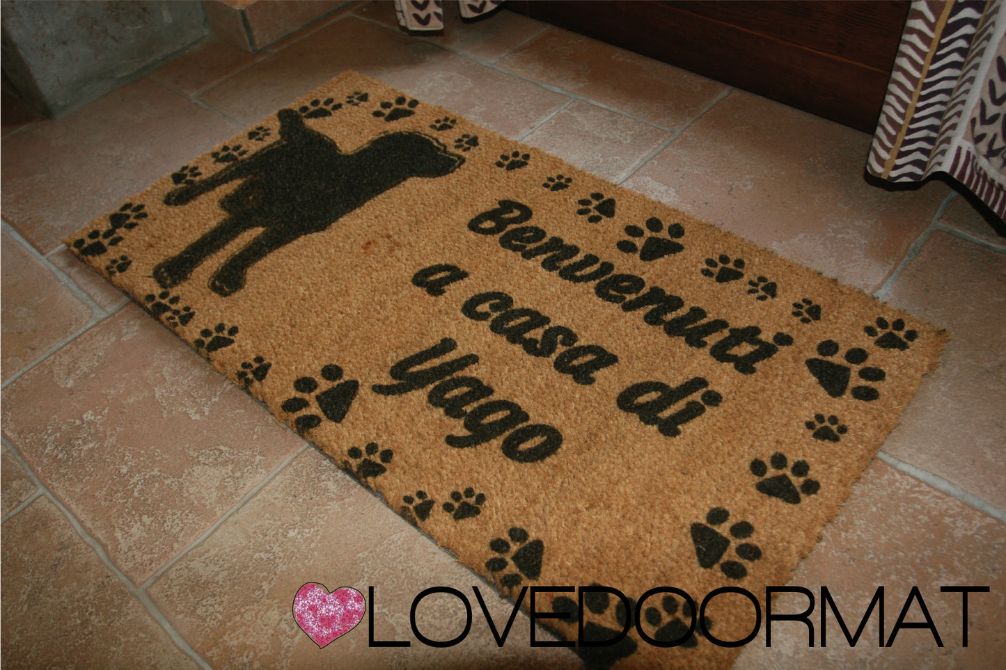 Zerbino Personalizzato – Tuo Cane, Tuo Testo – LOVEDOORMAT in Cocco, Fondo in Gomma 100% BIO