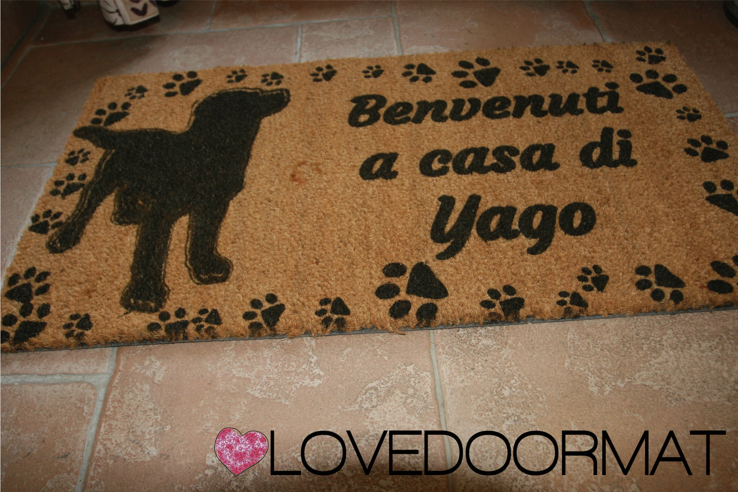 Zerbino Personalizzato – Tuo Cane, Tuo Testo – LOVEDOORMAT in Cocco, Fondo in Gomma 100% BIO