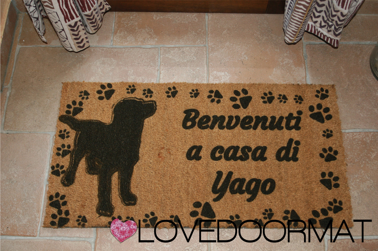 Zerbino Personalizzato – Tuo Cane, Tuo Testo – LOVEDOORMAT in Cocco, Fondo in Gomma 100% BIO