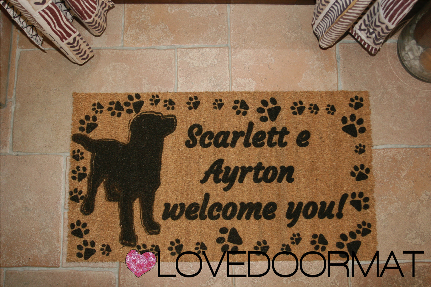 Zerbino Personalizzato – Tuo Cane, Tuo Testo – LOVEDOORMAT in Cocco, Fondo in Gomma 100% BIO