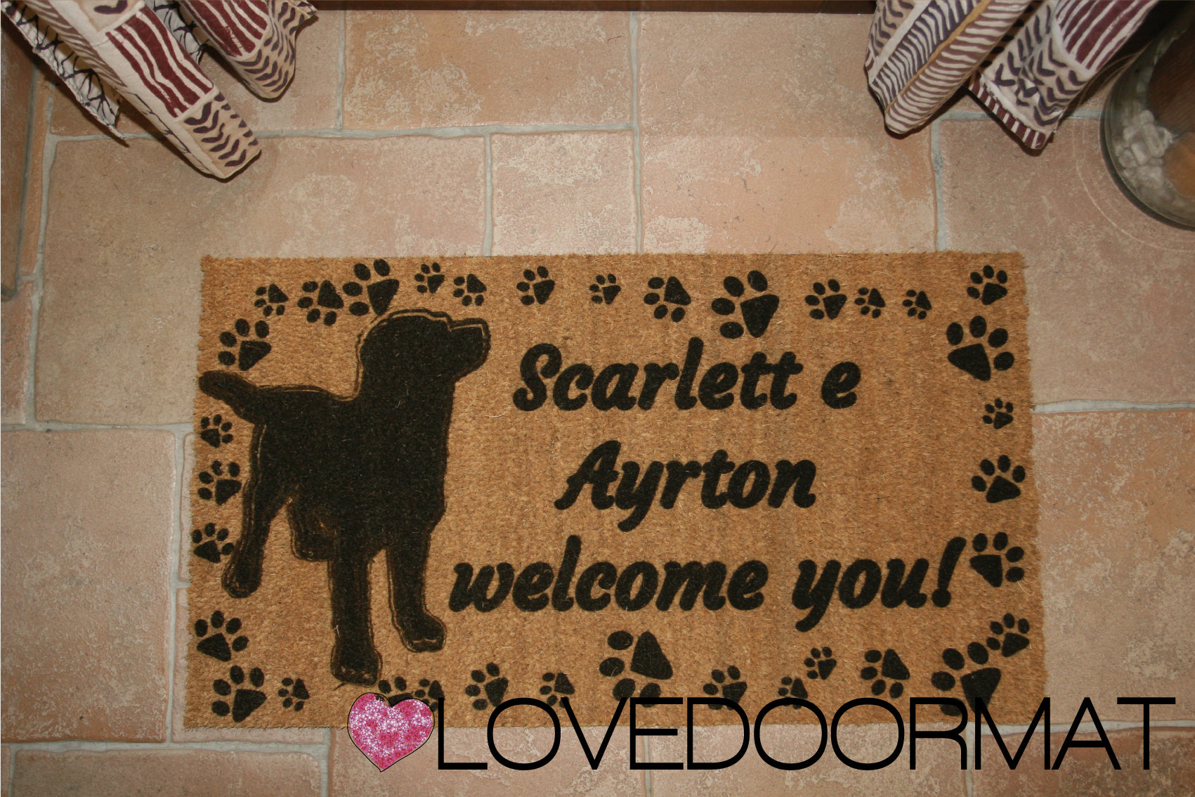 Zerbino Personalizzato – Tuo Cane, Tuo Testo – LOVEDOORMAT in Cocco, Fondo in Gomma 100% BIO