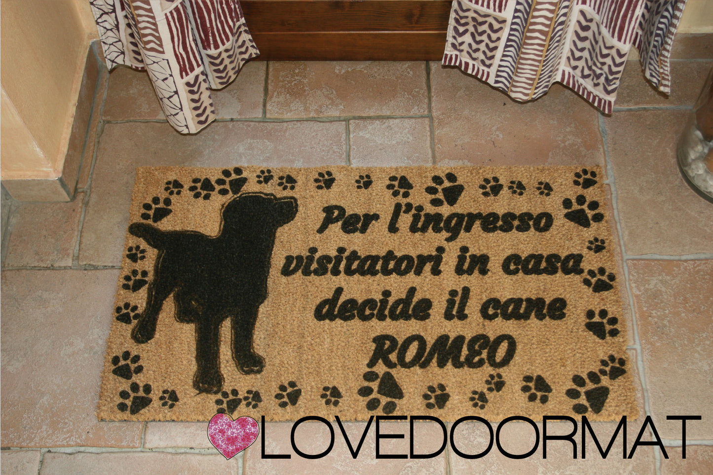 Zerbino Personalizzato – Tuo Cane, Tuo Testo – LOVEDOORMAT in Cocco, Fondo in Gomma 100% BIO