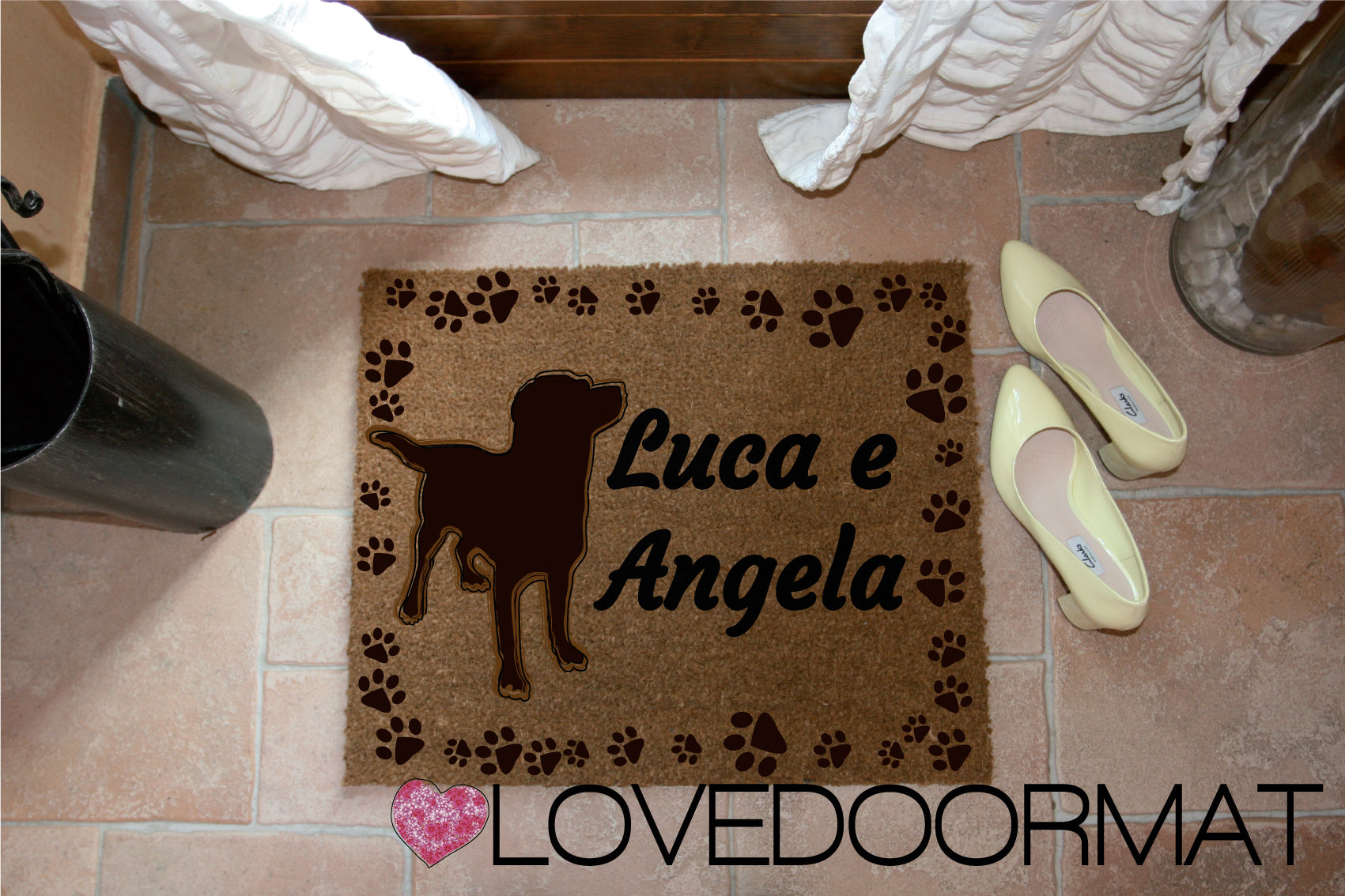 Zerbino Personalizzato – Tuo Cane, Tuo Testo – LOVEDOORMAT in Cocco, Fondo in Gomma 100% BIO