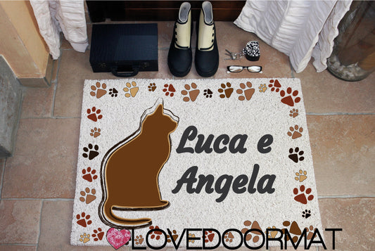 Zerbino Personalizzato – Tuo Gatto, Tuo Testo – LOVEDOORMAT in Pvc, Fondo in Gomma