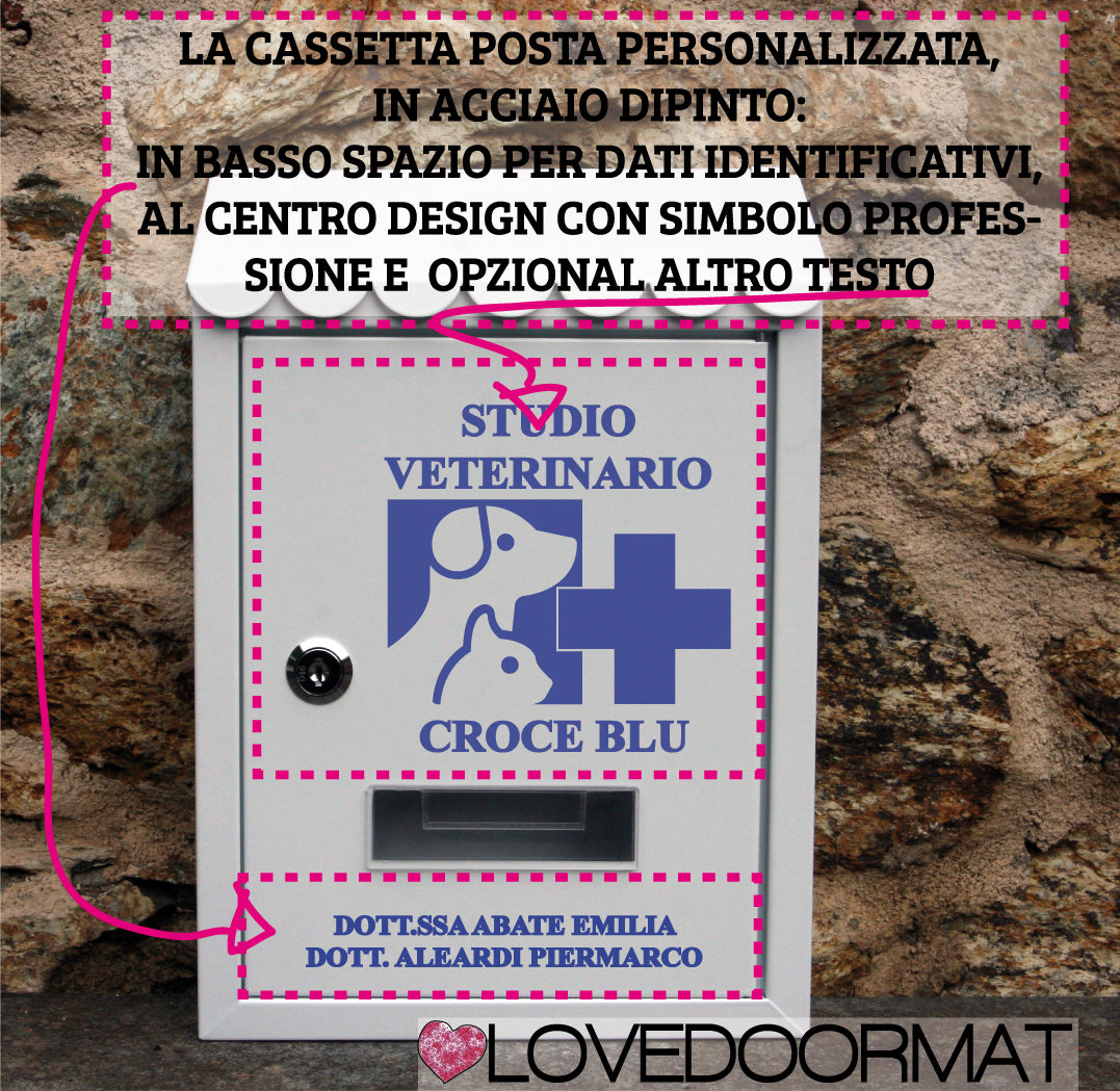 Cassetta Posta Personalizzata – Studio Veterinario – LOVEDOORMAT In Acciaio Dipinto cm 30x21x7