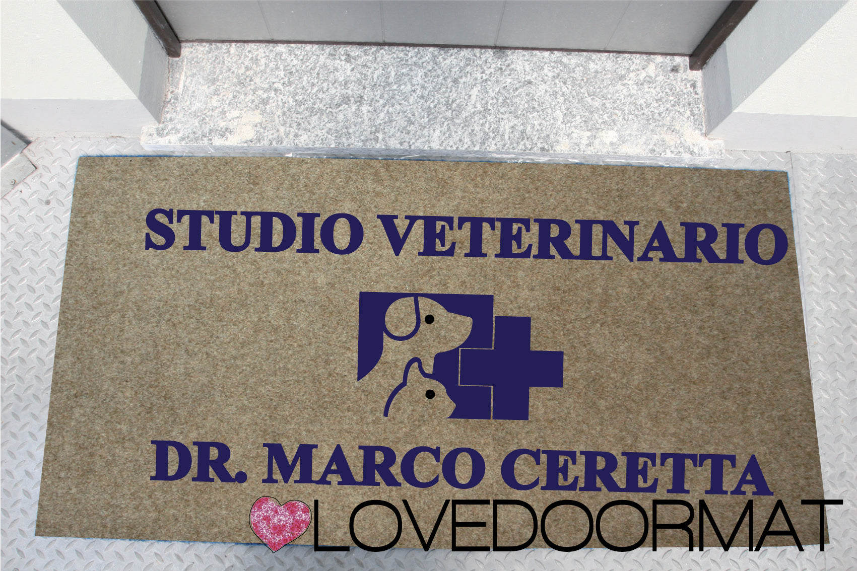 Zerbino Personalizzato – Studio Veterinario – LOVEDOORMAT in PPL a Intarsio, Agugliato, Fondo in Gomma