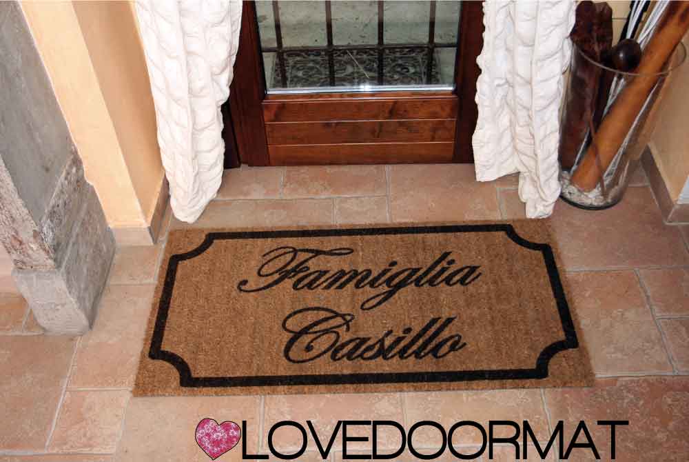 Zerbino Personalizzato – Cornice Class, Tuo Testo – LOVEDOORMAT in Cocco, Fondo in Gomma 100% BIO