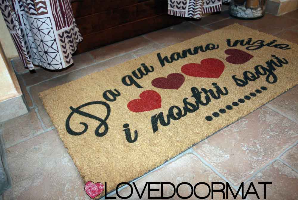 Zerbino Personalizzabile – Da qui, i nostri sogni – LOVEDOORMAT in Cocco, Fondo in Gomma 100% BIO