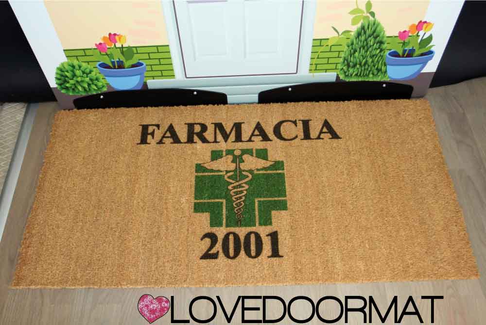 Zerbino Personalizzato – Farmacia – LOVEDOORMAT in Cocco, Fondo in Gomma, 100% BIO