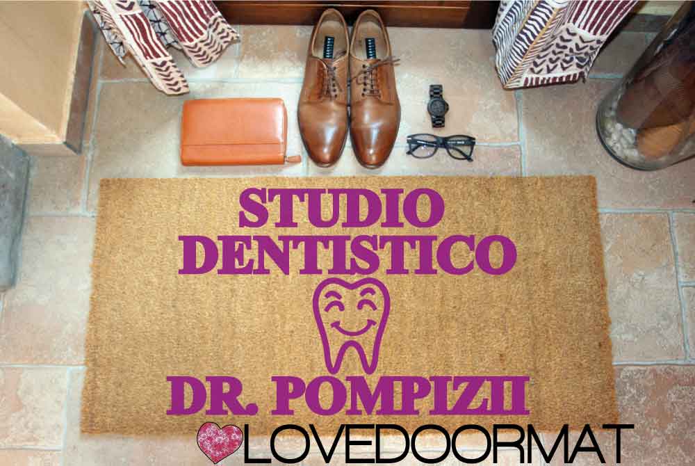 Zerbino Personalizzato – Dentista Sorriso – LOVEDOORMAT in Cocco, Fondo in Gomma, 100% BIO