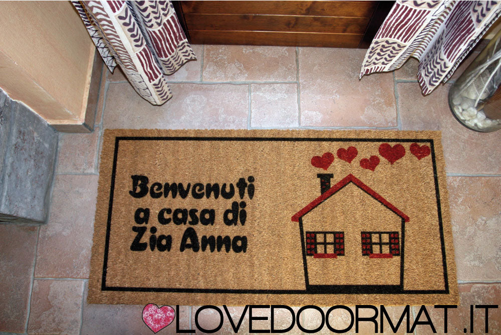 Zerbino Personalizzato – Casa Rossa, Tuo Testo – LOVEDOORMAT in Cocco, Fondo in Gomma 100% BIO