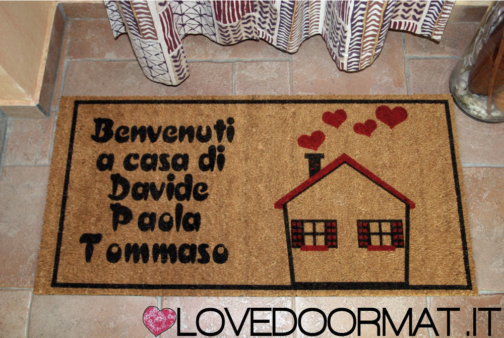 Zerbino Personalizzato – Casa Rossa, Tuo Testo – LOVEDOORMAT in Cocco, Fondo in Gomma 100% BIO