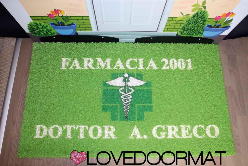 Zerbino Personalizzato – Farmacia – LOVEDOORMAT in Pvc, Fondo in Gomma, 100% Impermeabile