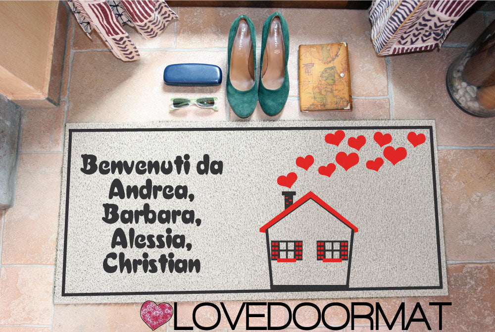 Zerbino Personalizzato – Casa Rossa, Tuo Testo – LOVEDOORMAT in Pvc, Fondo in Gomma