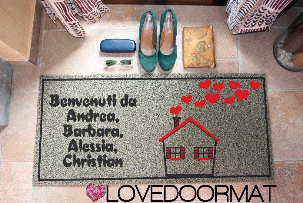 Zerbino Personalizzato – Casa Rossa, Tuo Testo – LOVEDOORMAT in Pvc, Fondo in Gomma