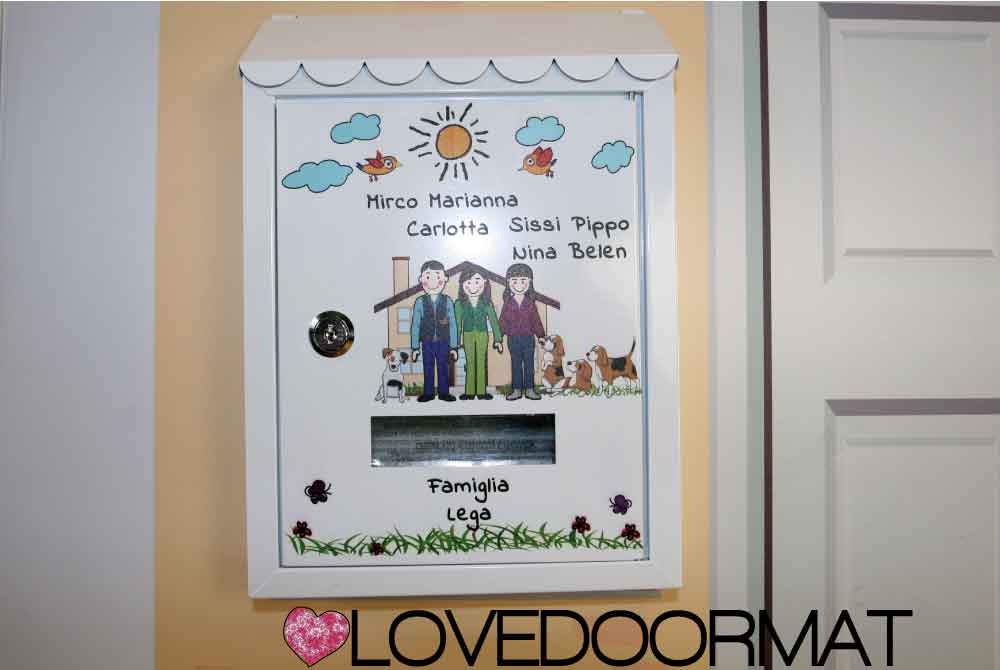 Cassetta Postale Personalizzata – Fumetto Famiglia – LOVEDOORMAT In Acciaio Dipinto cm 30x21x7