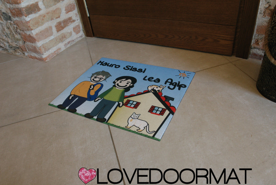 Tappeto Personalizzato – Fumetto Famiglia – LOVEDOORMAT in Feltro e Gomma e Con I Tuoi Personaggi