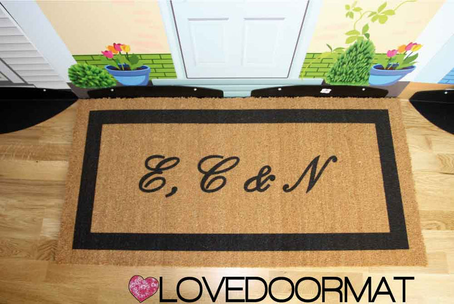 Zerbino Personalizzato – Tue Iniziali in Cornice – LOVEDOORMAT in Cocco, Fondo in Gomma 100% BIO e Con Il Tuo Testo